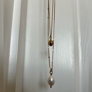 Stella & Dot Delicate Double Pearl Pendant Necklace